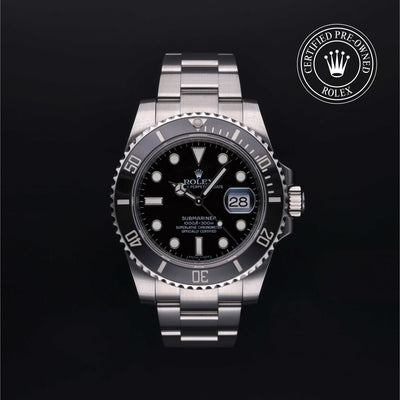 Rolex Certified Pre-owned Submariner Date M116610LN-0001 front on black background