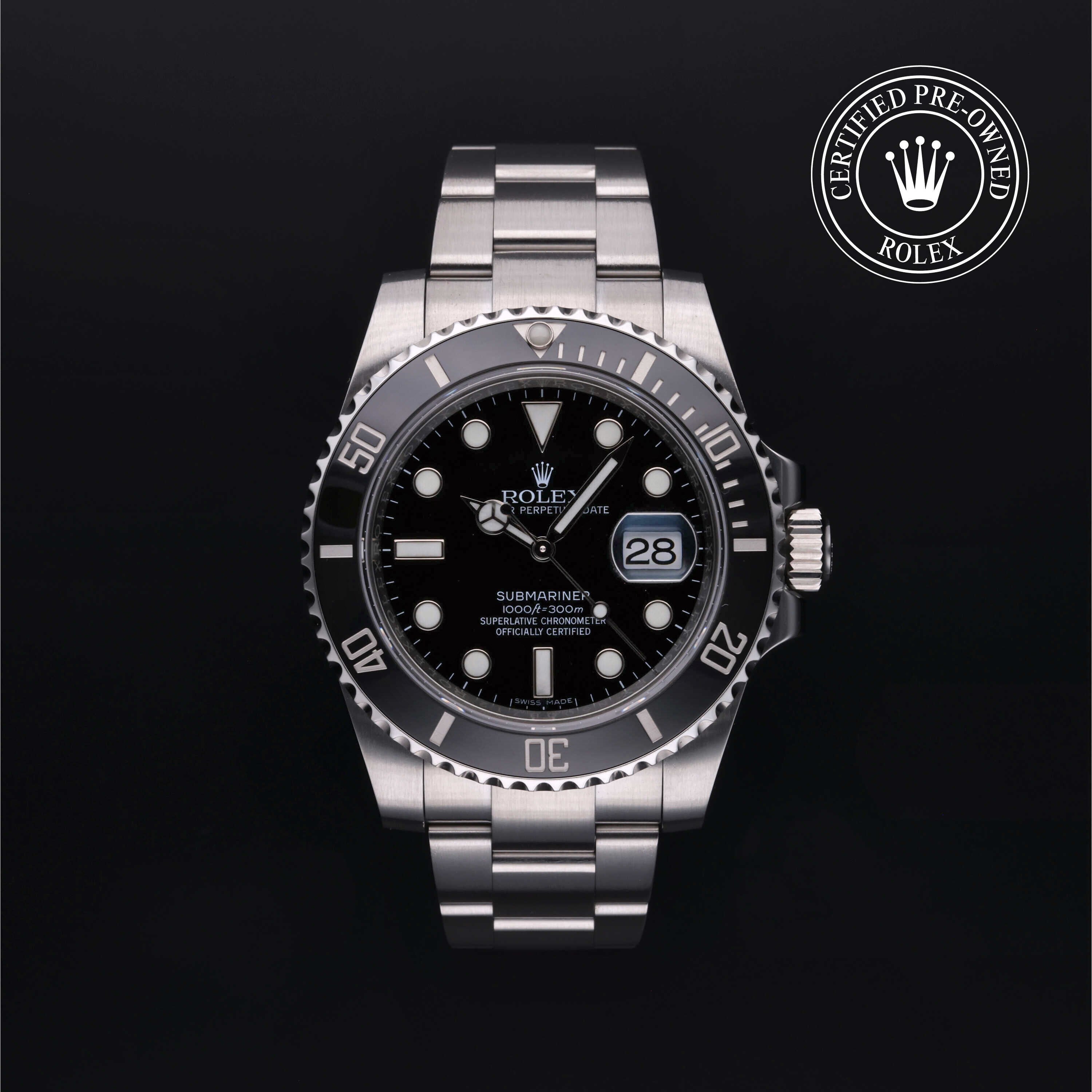 Rolex Certified Pre-owned Submariner Date M116610LN-0001 front on black background