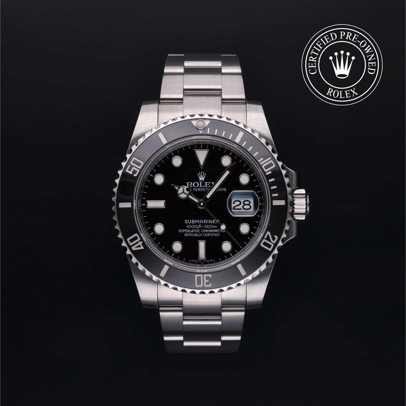 Rolex Certified Pre-owned Submariner Date M116610LN-0001 front on black background