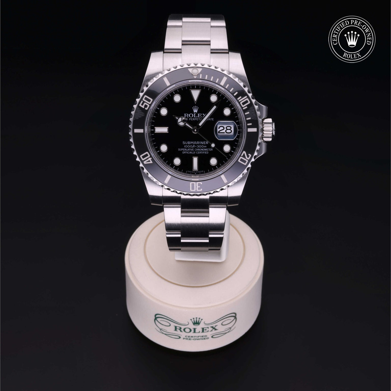 Rolex Certified Pre-owned Submariner Date M116610LN-0001 front on black background