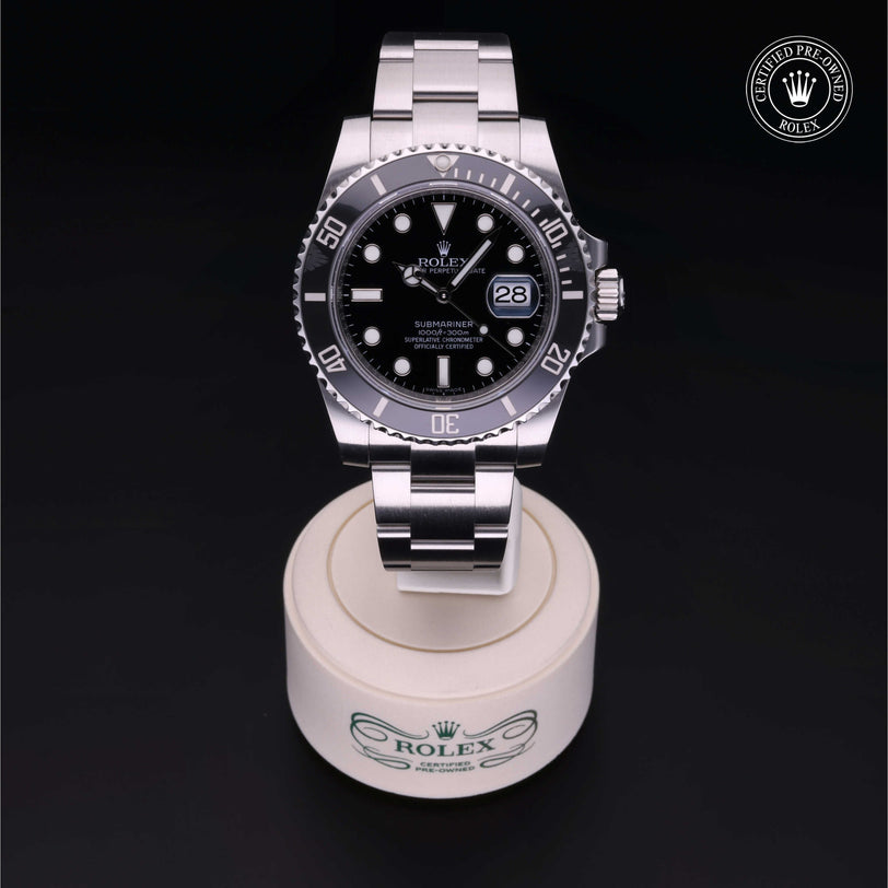 Rolex Certified Pre-owned Submariner Date M116610LN-0001 front on black background