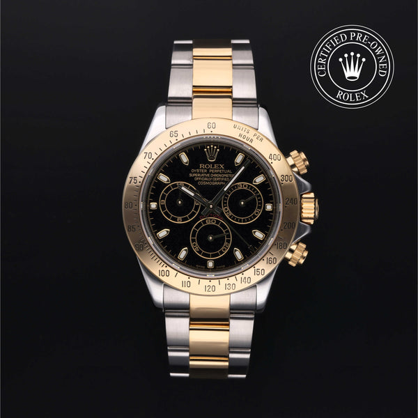 Rolex Certified Pre-owned Daytona M116523-0028 front on black background