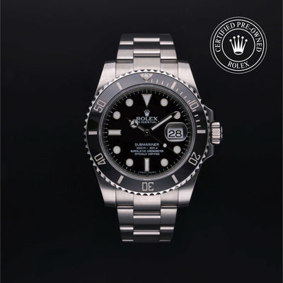 Rolex Certified Pre-owned Submariner M116610LN-0001 front on black background