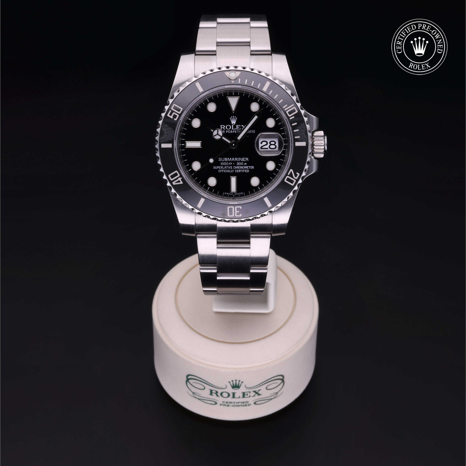 Rolex Certified Pre-owned Submariner M116610LN-0001 front on black background