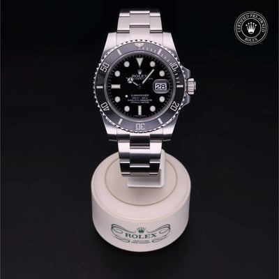 Rolex Certified Pre-owned Submariner M116610LN-0001 front on black background