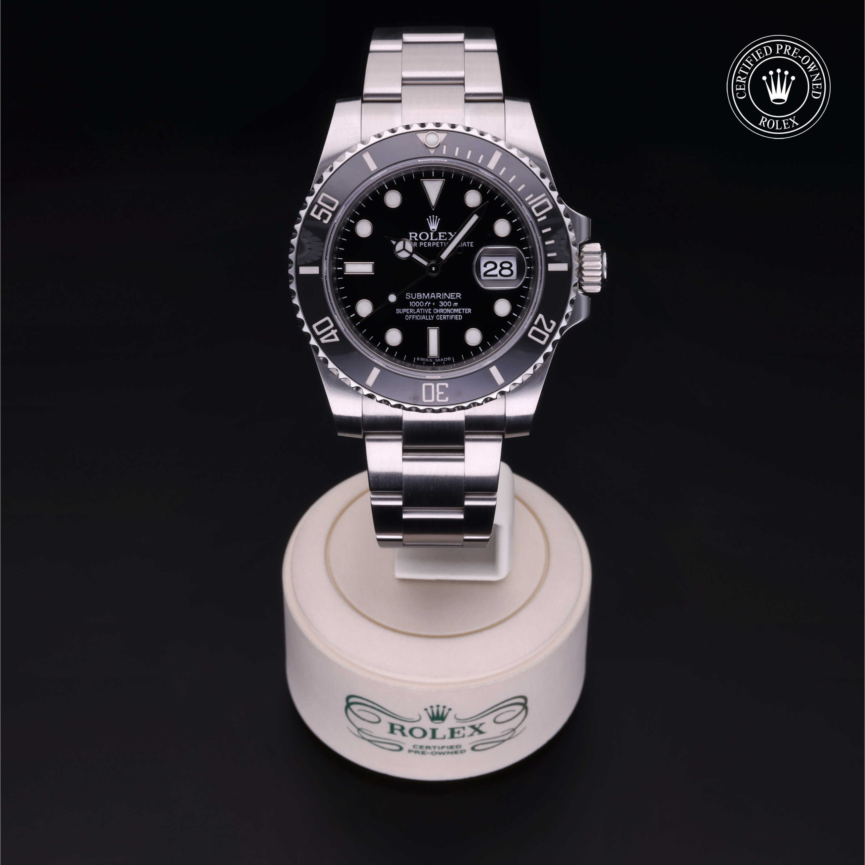 Rolex Certified Pre-owned Submariner M116610LN-0001 front on black background