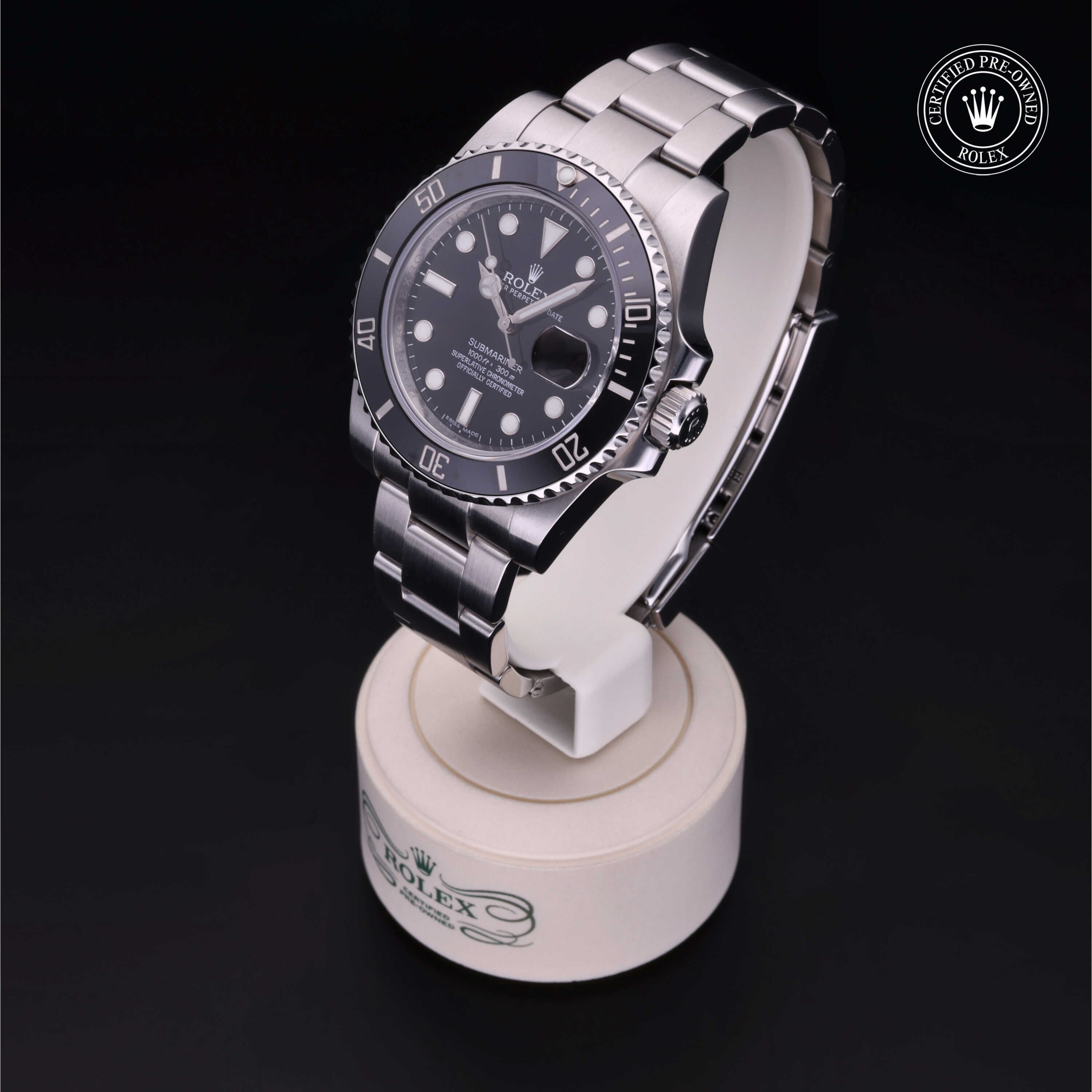 Rolex Certified Pre-owned Submariner M116610LN-0001 front on black background