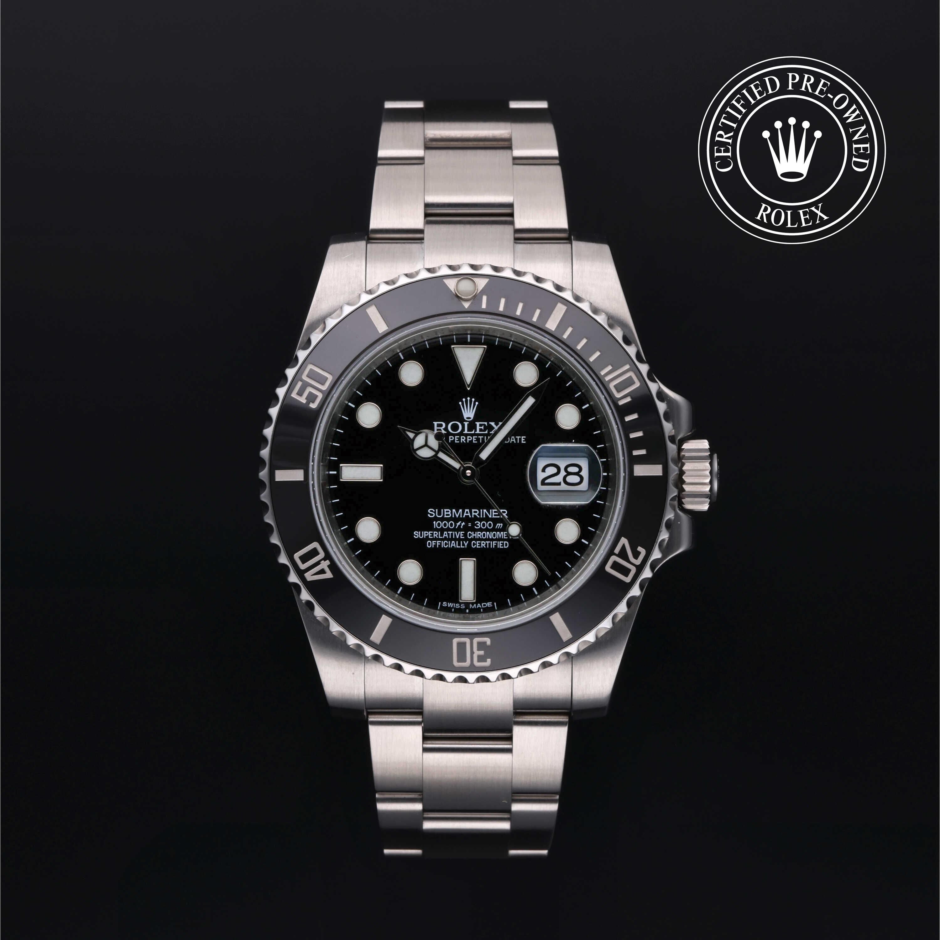 Rolex Certified Pre-owned Submariner M116610LN-0001 front on black background