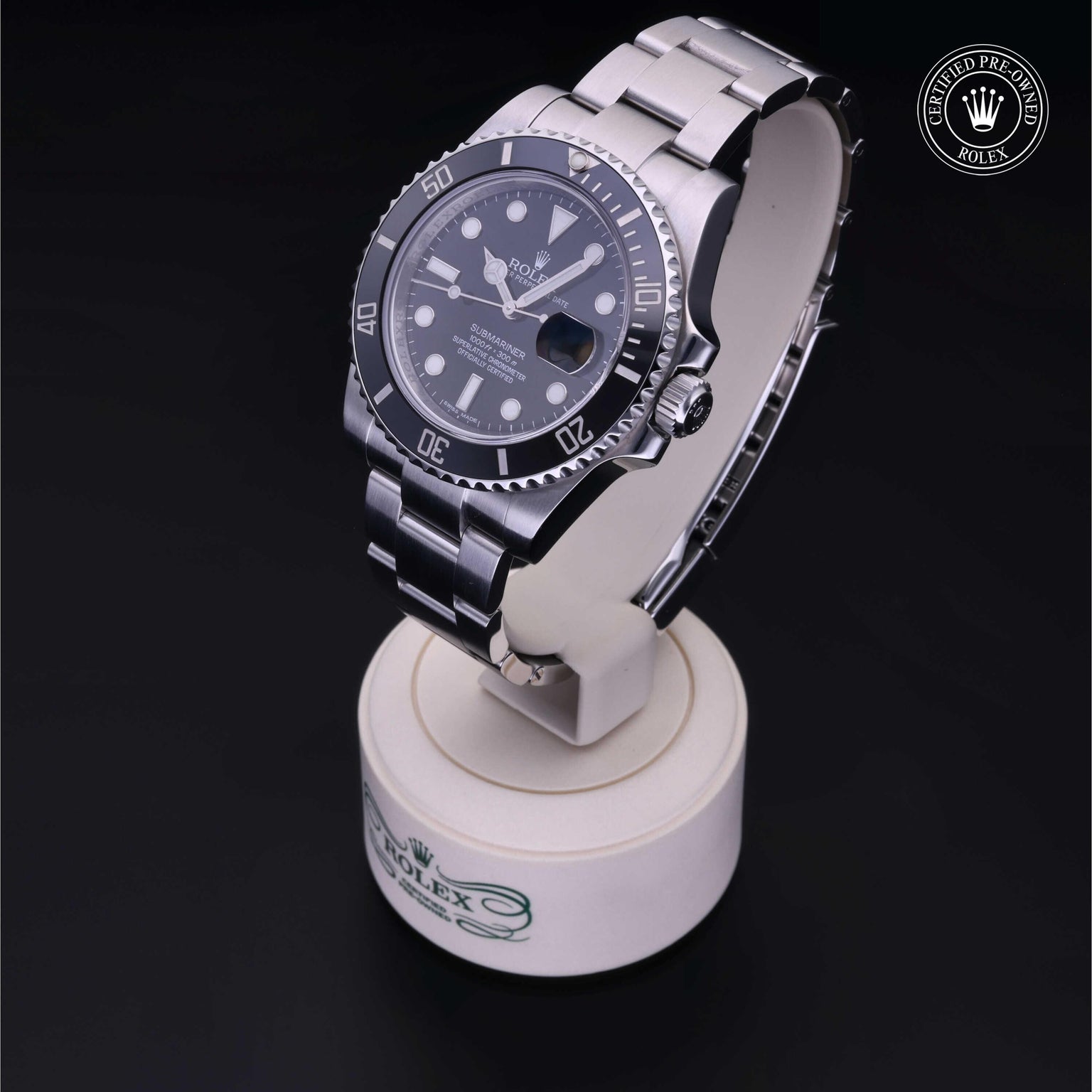 Rolex Certified Pre-owned Submariner M116610LN-0001 front on black background