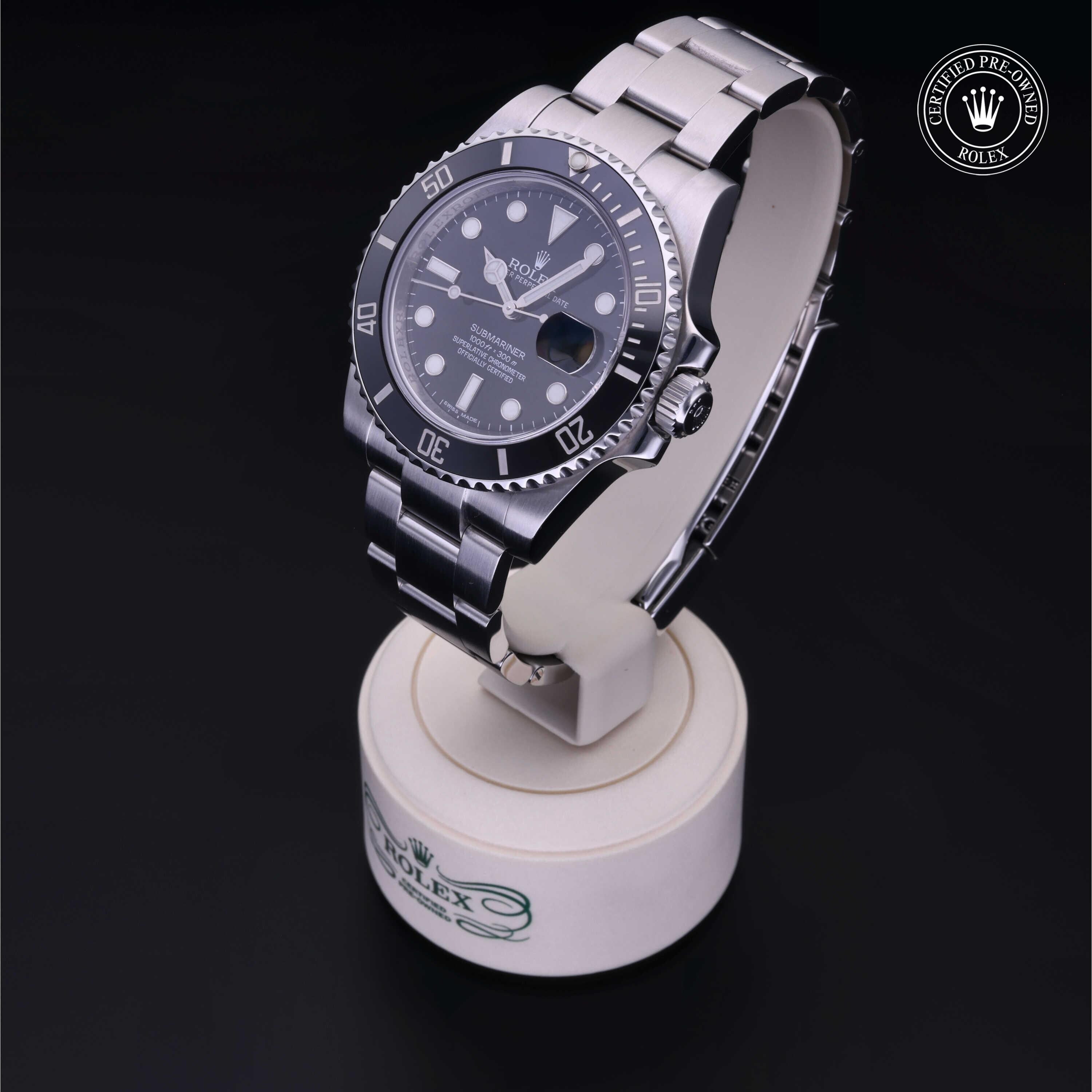 Rolex Certified Pre-owned Submariner M116610LN-0001 front on black background