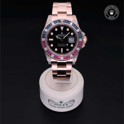 Rolex Certified Pre-owned GMT M126755SARU-0003 front on black background