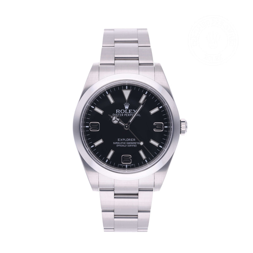 Rolex Certified Pre-owned Explorer M214270-0001 front on white background