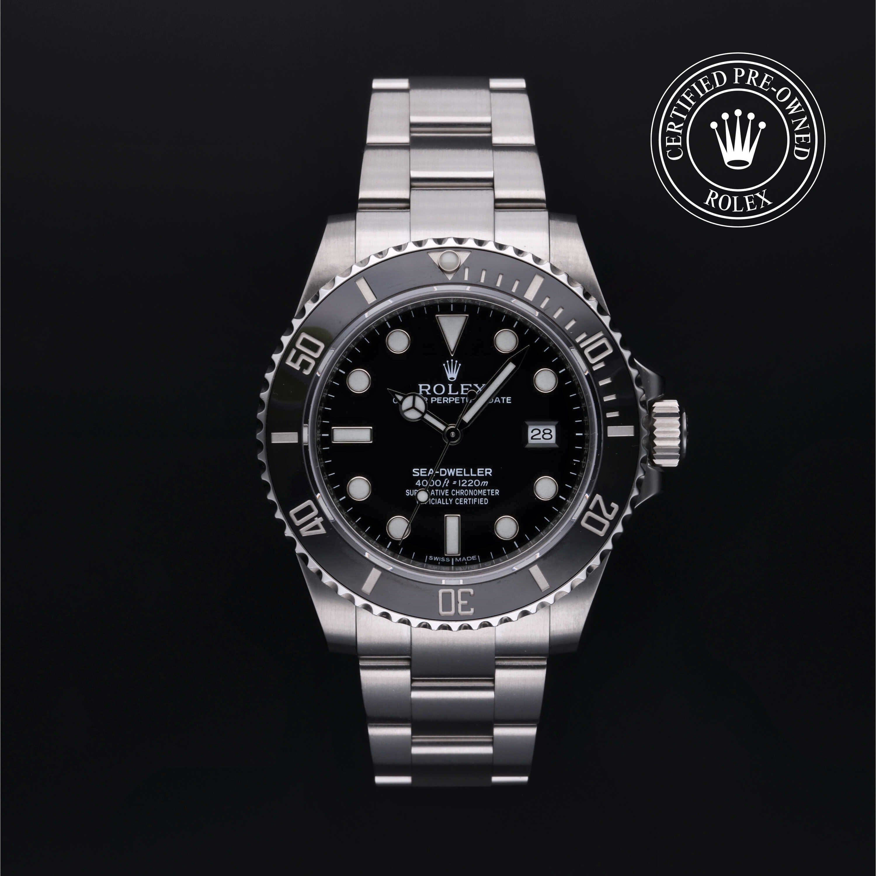 Rolex Certified Pre-owned Sea-Dweller M116600-0003 front on black background