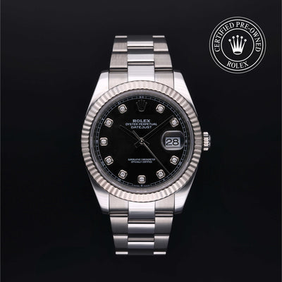 Rolex Certified Pre-owned Datejust M126334-0011 front on black background