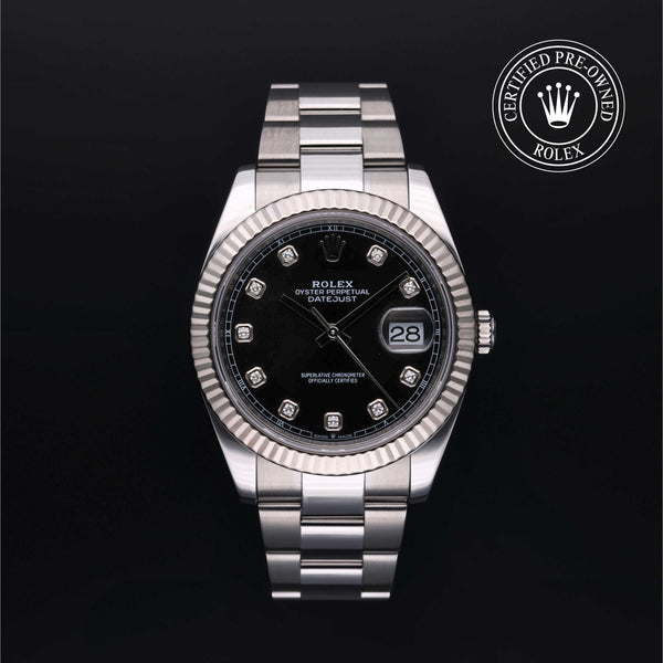Rolex Certified Pre-owned Datejust M126334-0011 front on black background