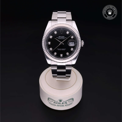 Rolex Certified Pre-owned Datejust M126334-0011 front on black background
