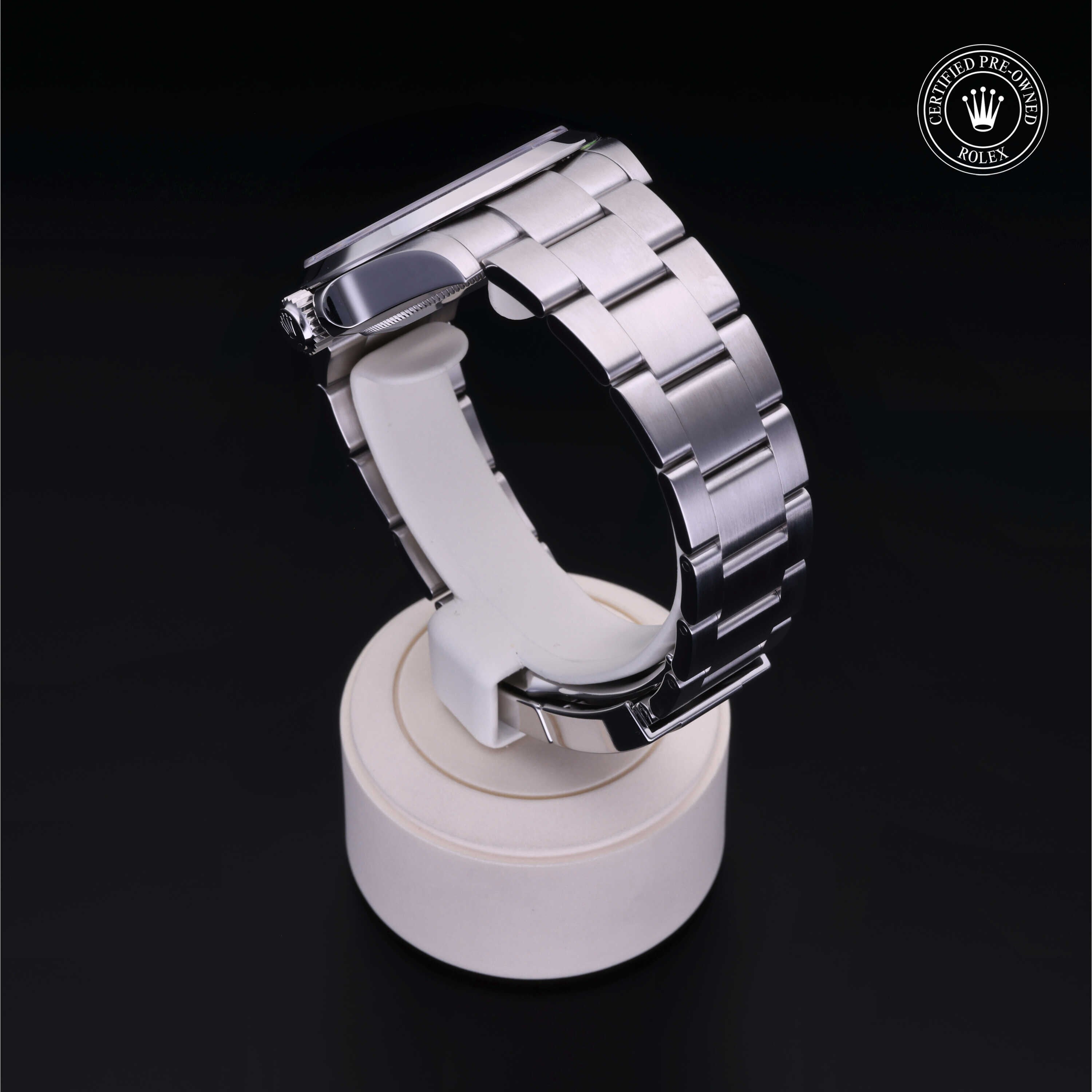 Rolex Certified Pre-owned Air-King M126900-0001 front on black background