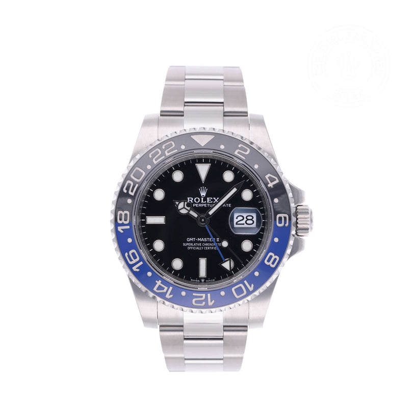 Rolex Certified Pre-owned GMT II M126710BLNR-0003 front on white background