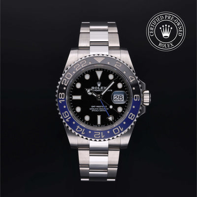 Rolex Certified Pre-owned GMT M126710BLNR-0003 front on black background