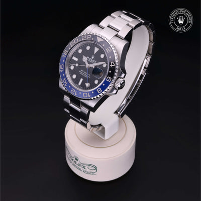 Rolex Certified Pre-owned GMT M126710BLNR-0003 front on black background