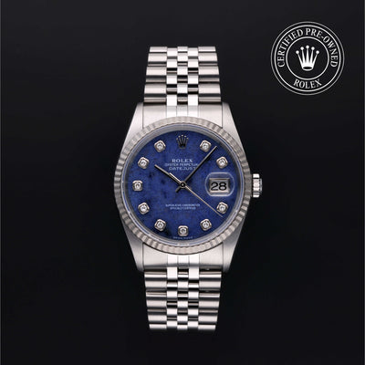 Rolex Certified Pre-owned Datejust M16234-0060 front on black background