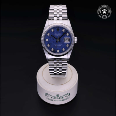 Rolex Certified Pre-owned Datejust M16234-0060 front on black background