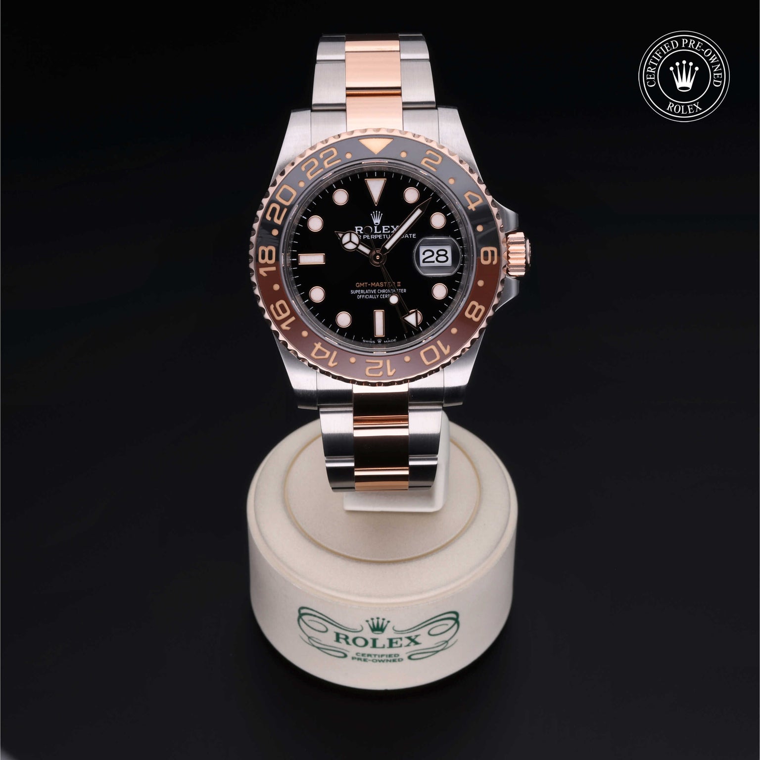 Rolex Certified Pre-owned GMT II M126711CHNR-0002 front on black background