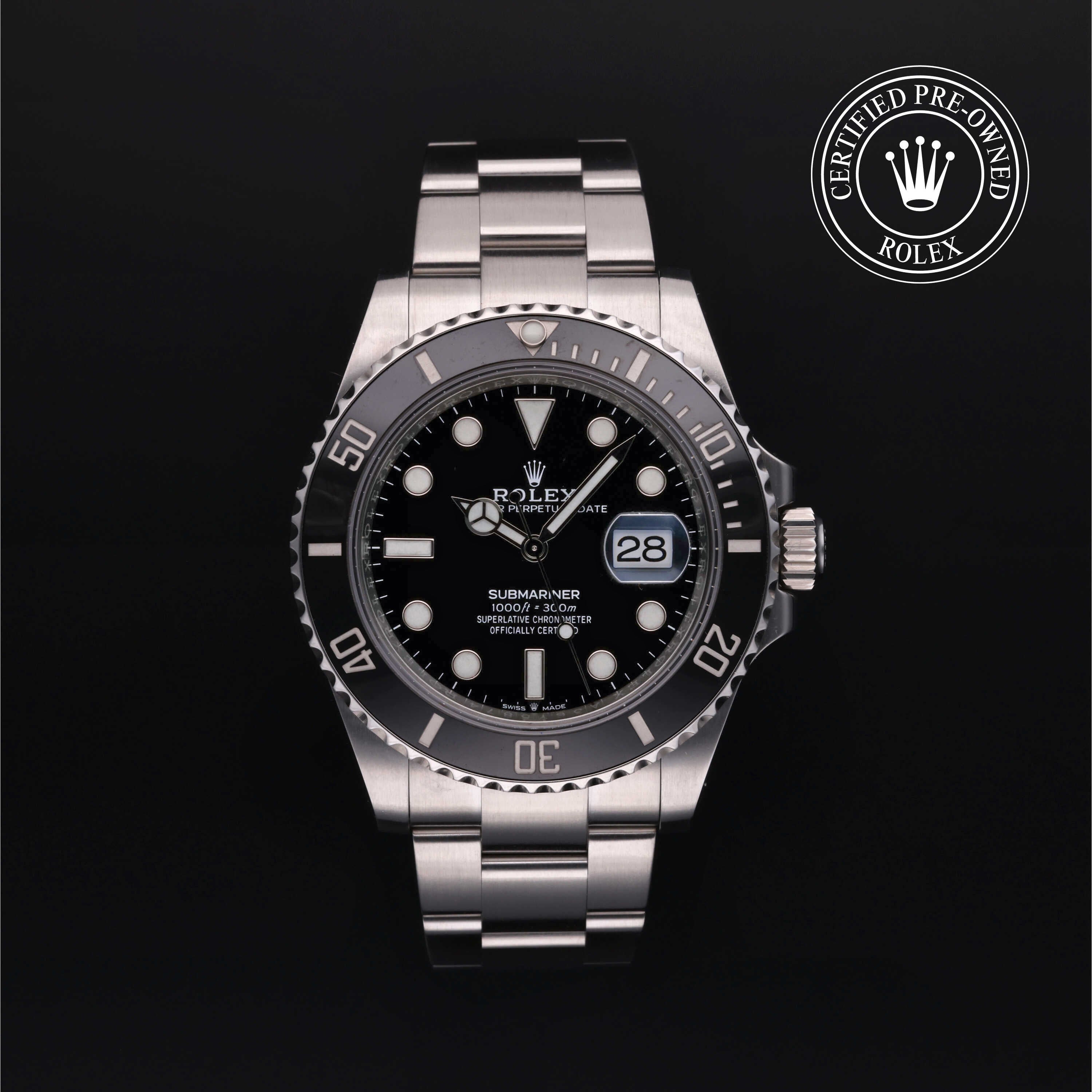 Rolex Certified Pre-owned Submariner M126610LN-0001 front on black background