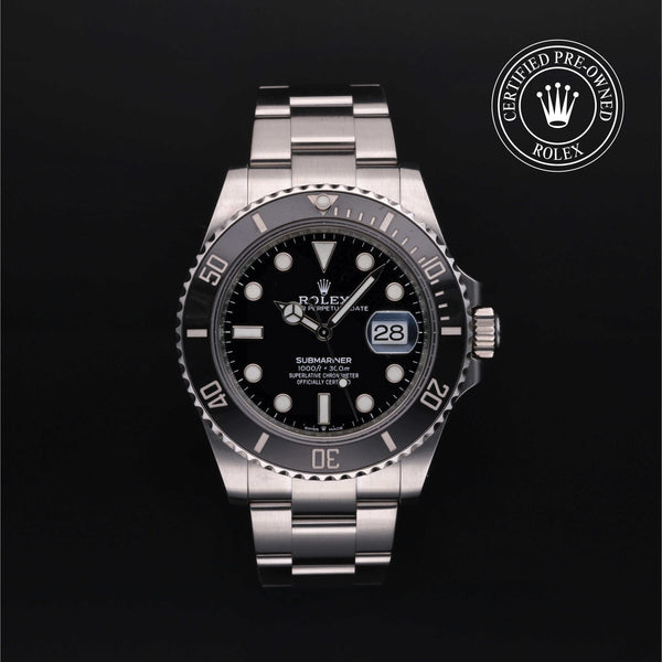 Rolex Certified Pre-owned Submariner M126610LN-0001 front on black background