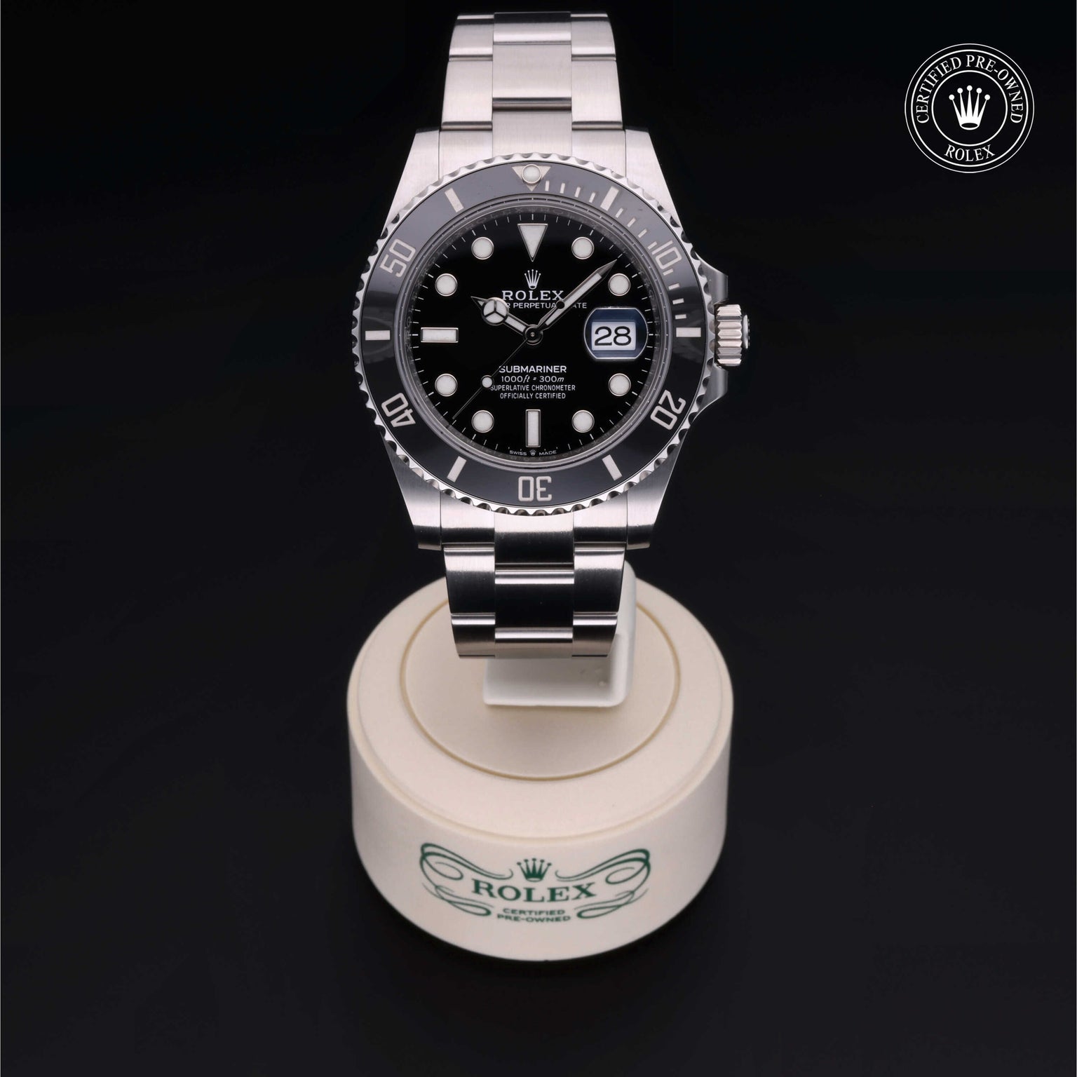 Rolex Certified Pre-owned Submariner M126610LN-0001 front on black background