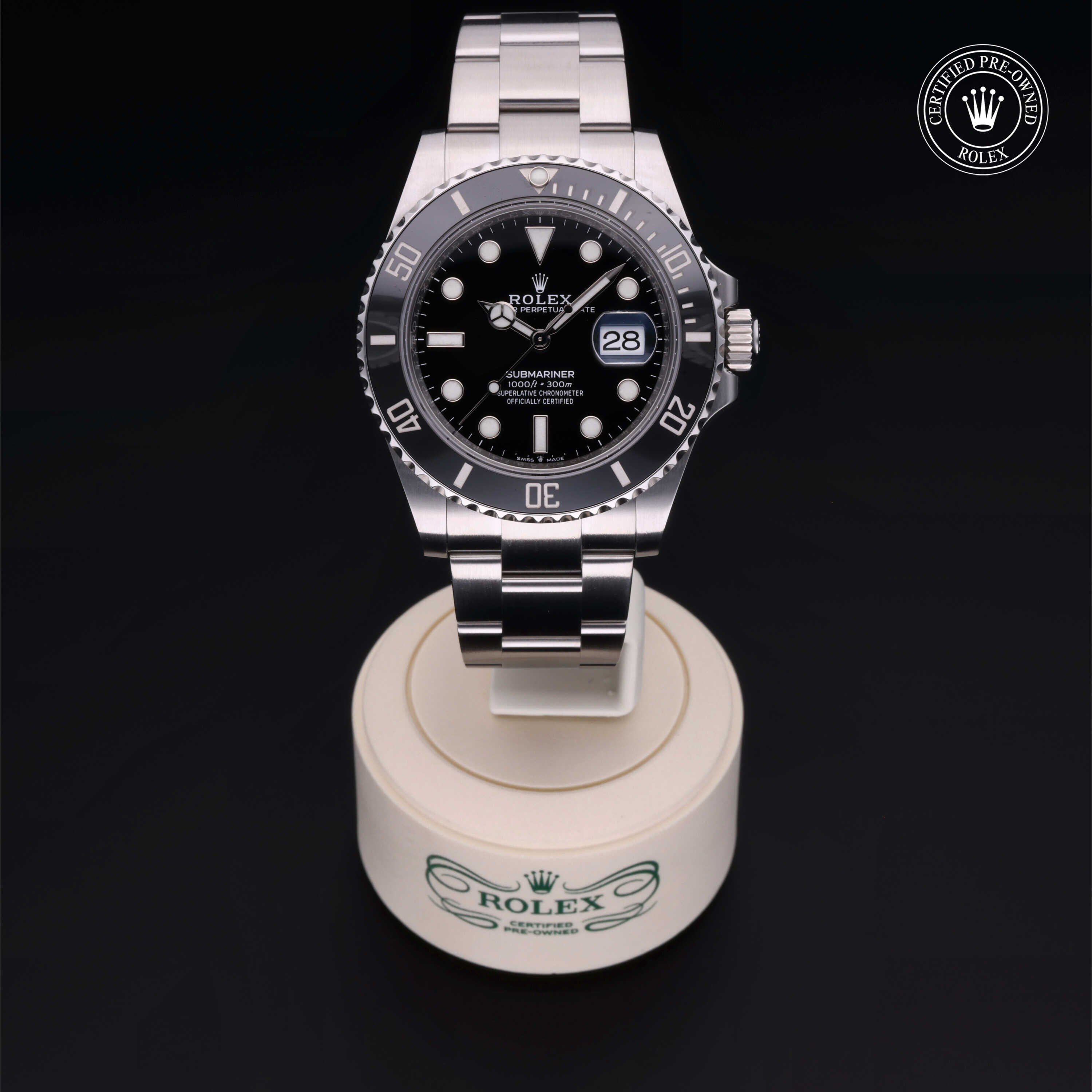 Rolex Certified Pre-owned Submariner M126610LN-0001 front on black background