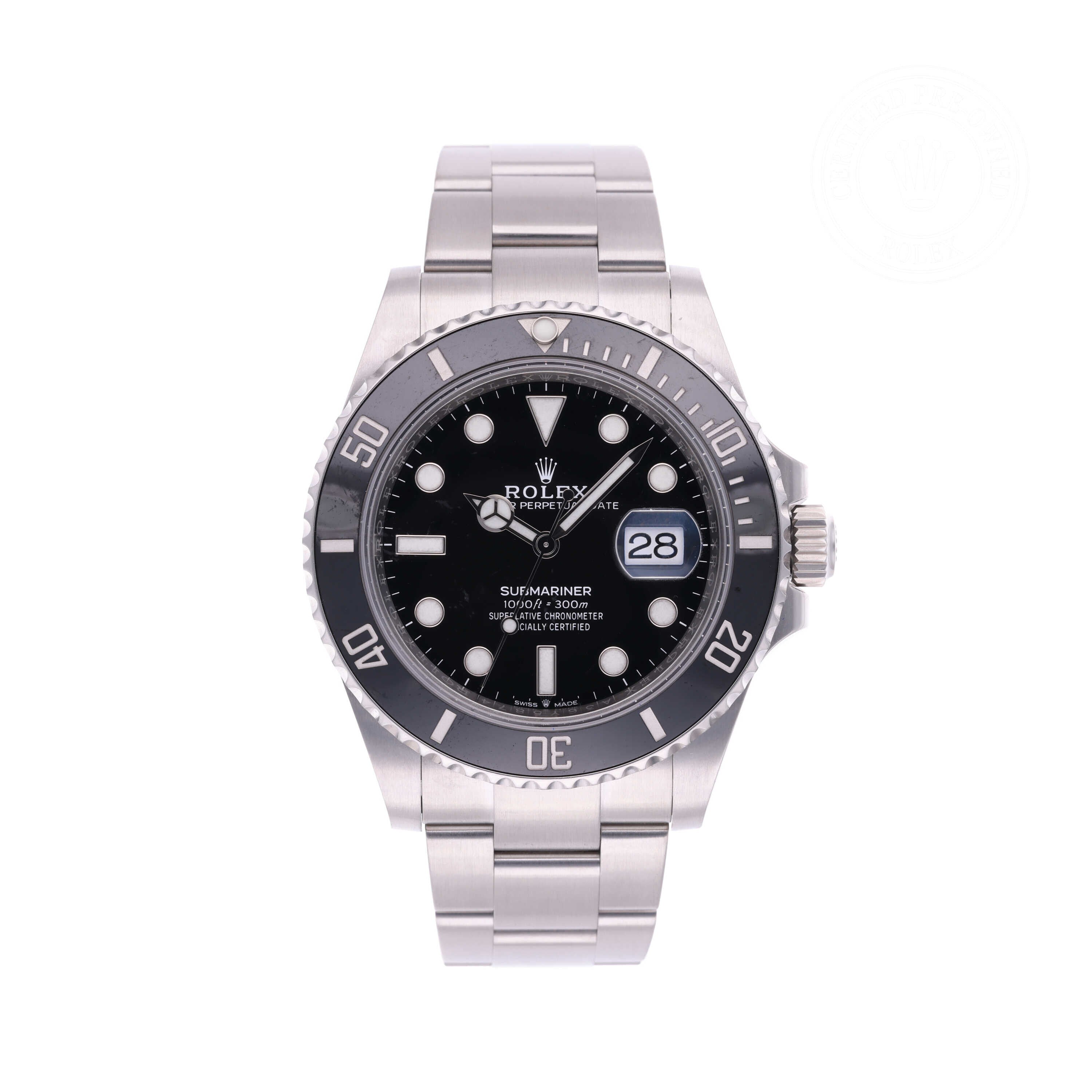 Rolex Certified Pre-owned Submariner M126610LN-0001 front on white background