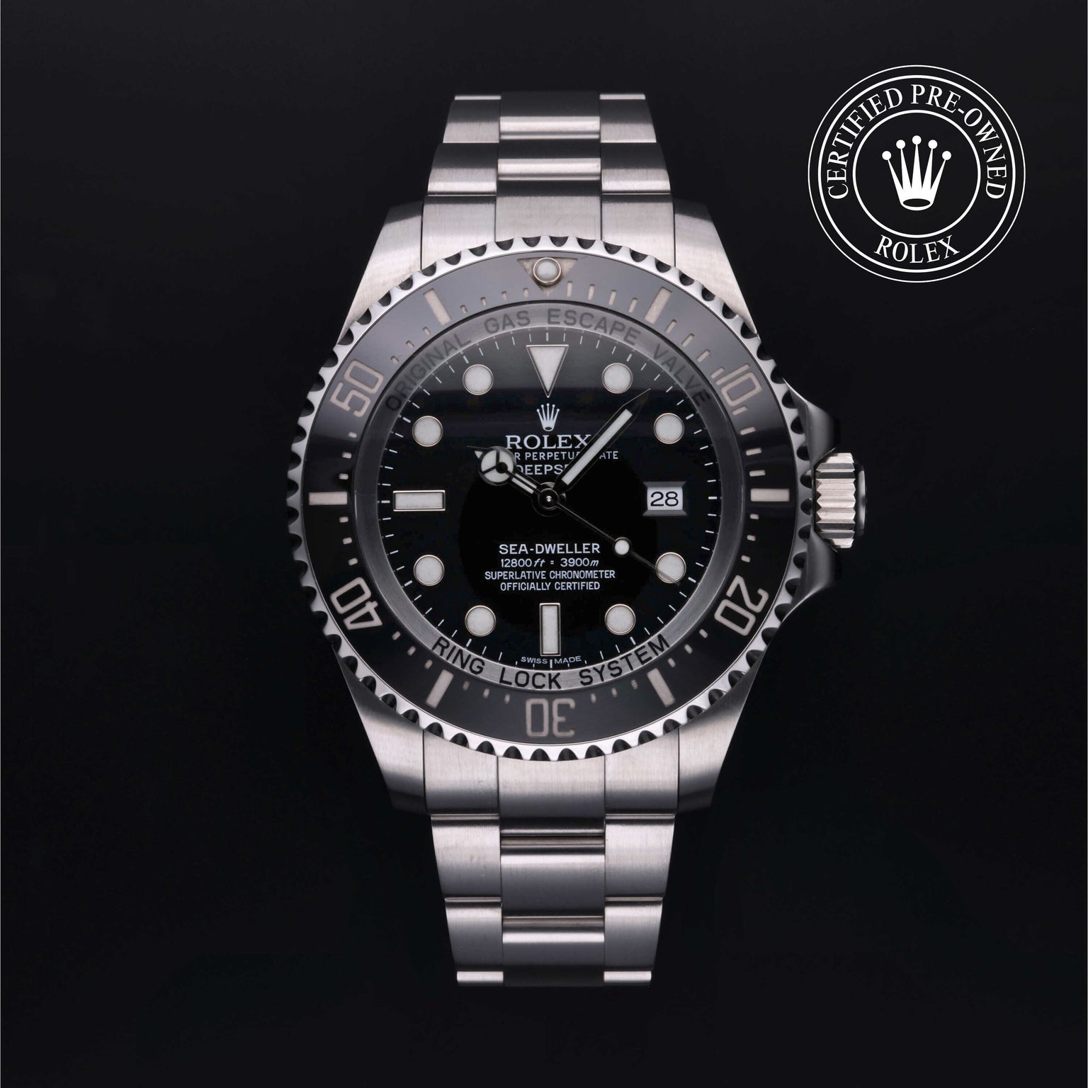 Rolex Certified Pre-owned Sea-Dweller M116660-0001 front on black background
