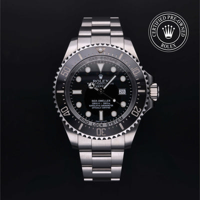 Rolex Certified Pre-owned Sea-Dweller M116660-0001 front on black background