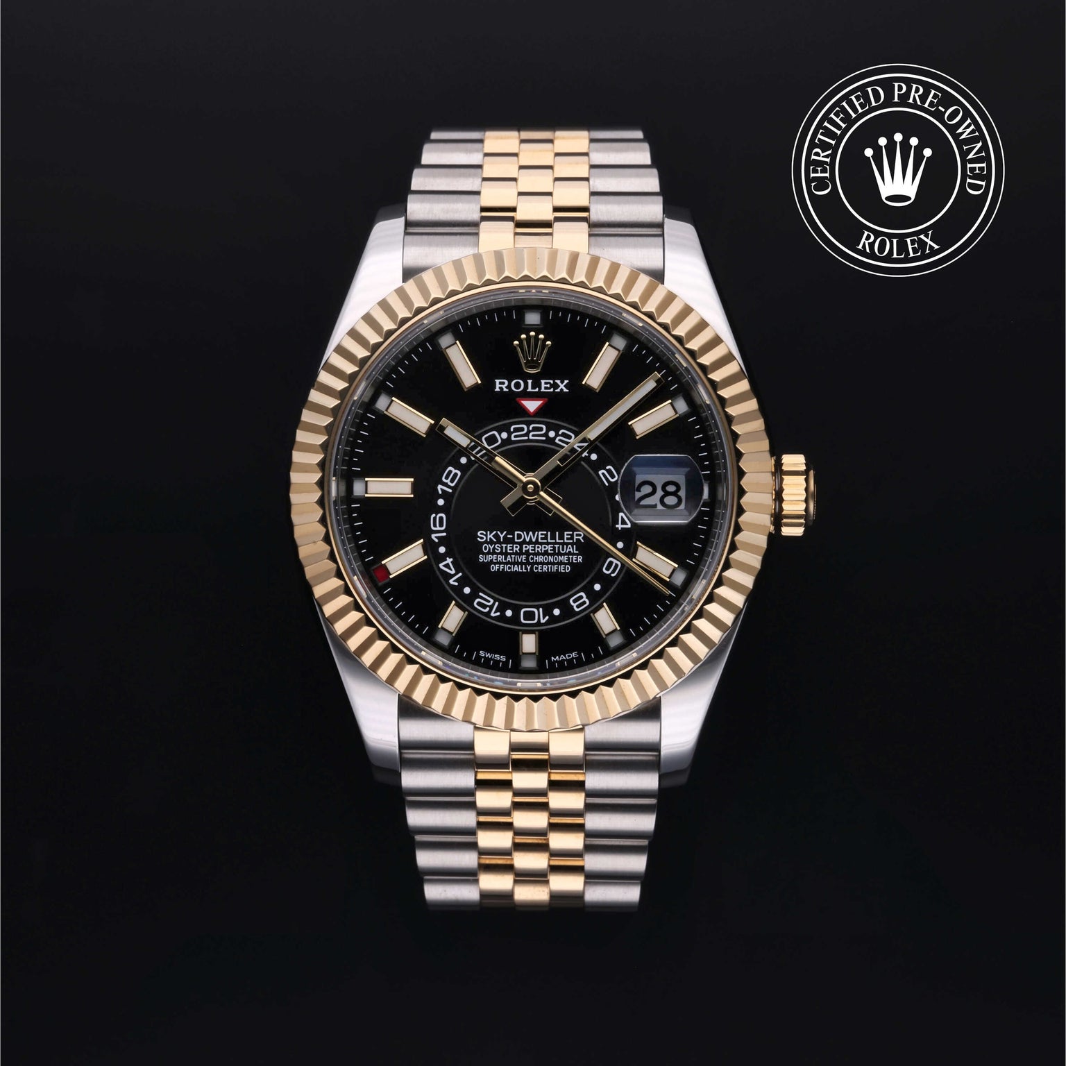 Rolex Certified Pre-owned Sky-Dweller M326933-0005 front on black background