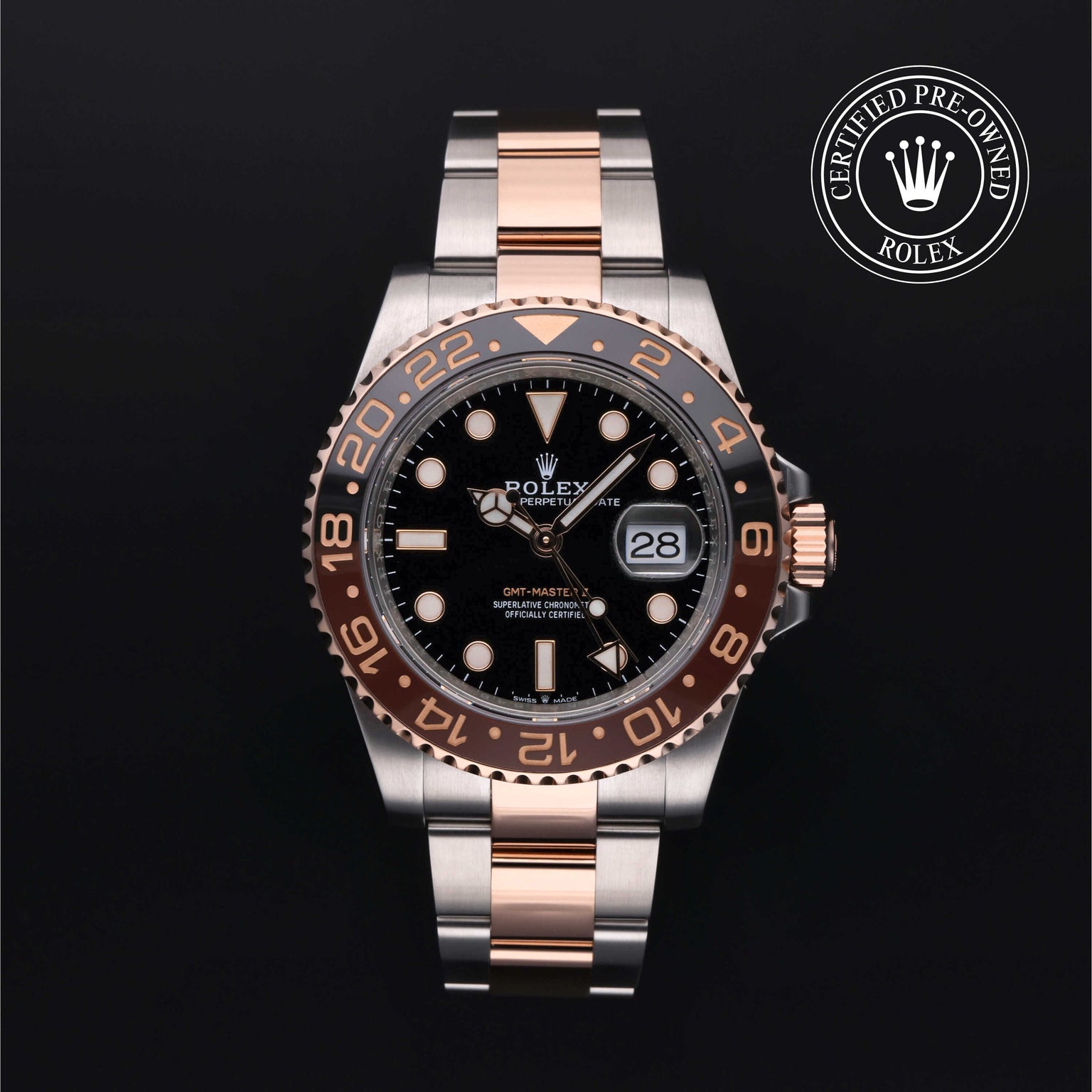 Rolex Certified Pre-owned GMT M126711CHNR-0002 front on black background