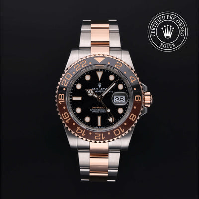 Rolex Certified Pre-owned GMT M126711CHNR-0002 front on black background