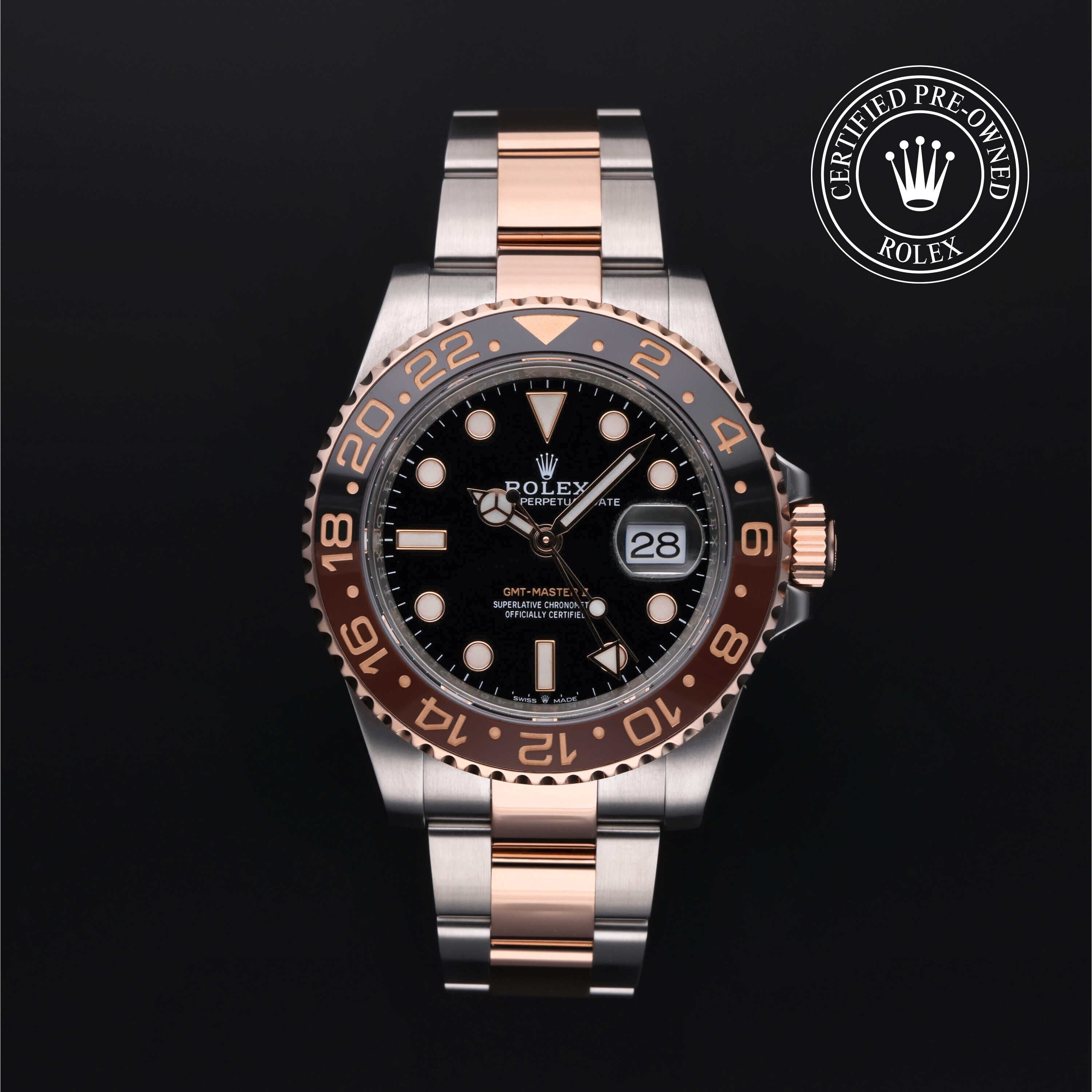 Rolex Certified Pre-owned GMT M126711CHNR-0002 front on black background