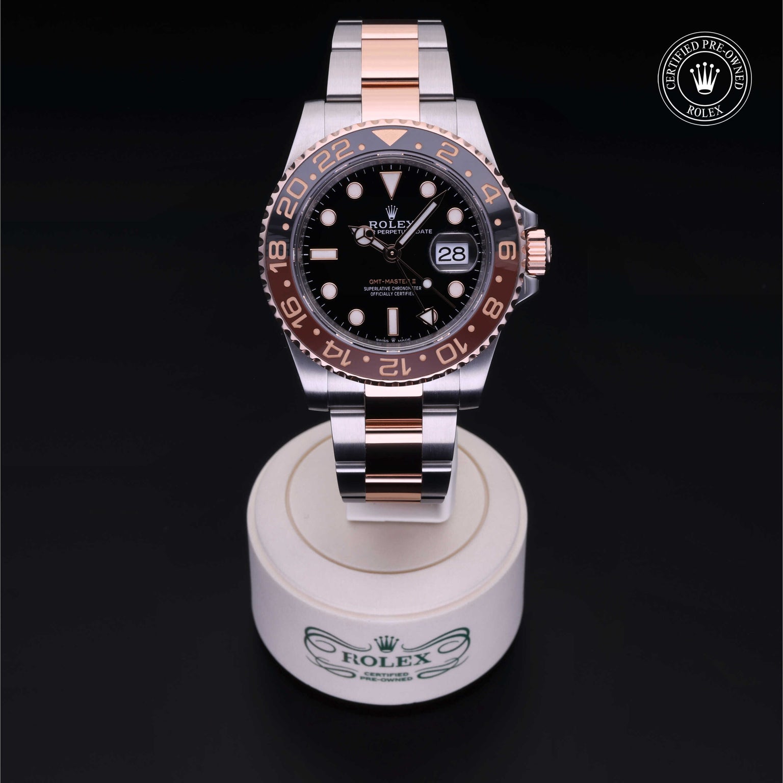 Rolex Certified Pre-owned GMT M126711CHNR-0002 front on black background