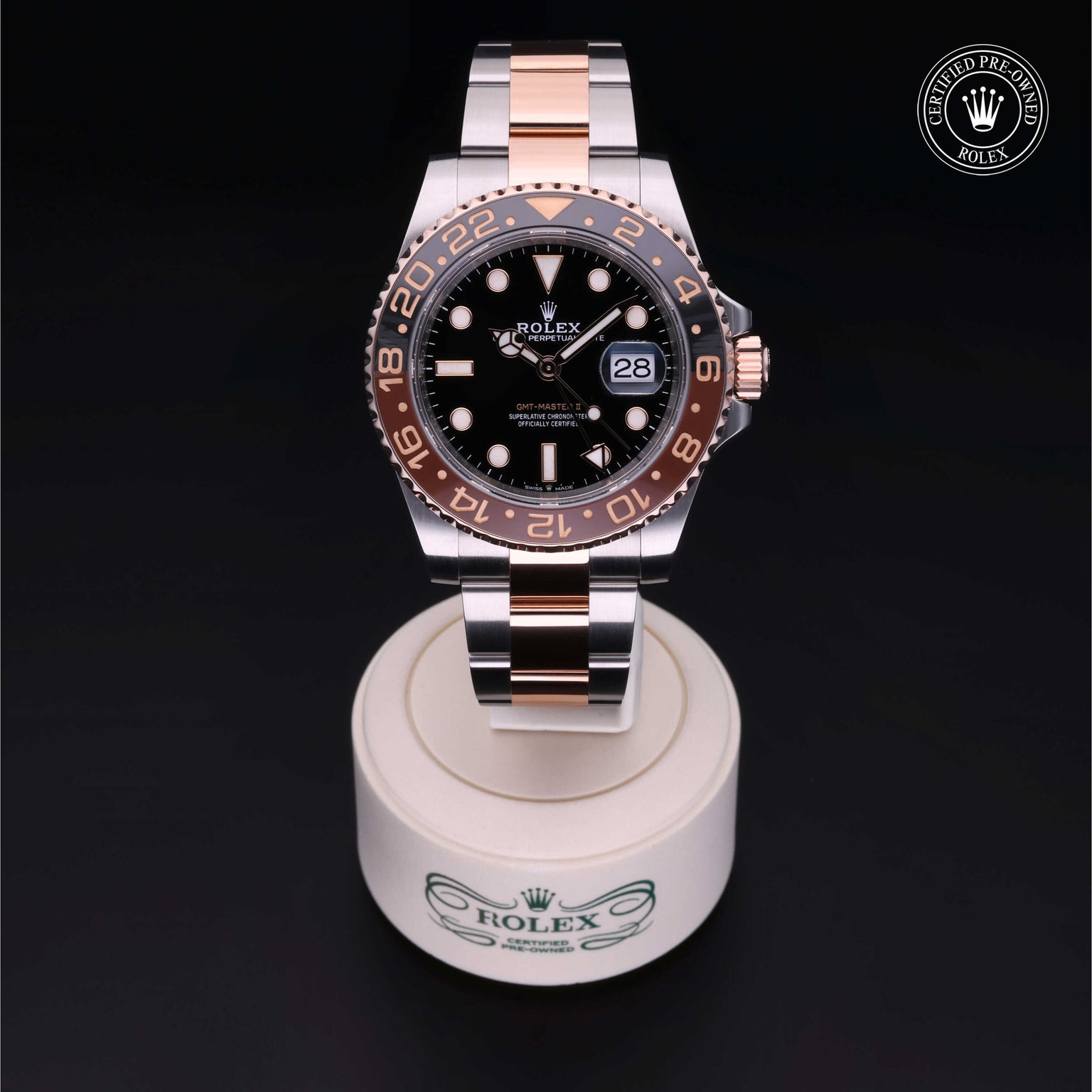 Rolex Certified Pre-owned GMT M126711CHNR-0002 front on black background