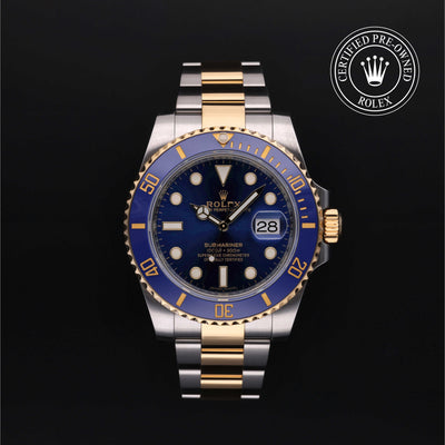 Rolex Certified Pre-owned Submariner M116613LB-0005 front on black background