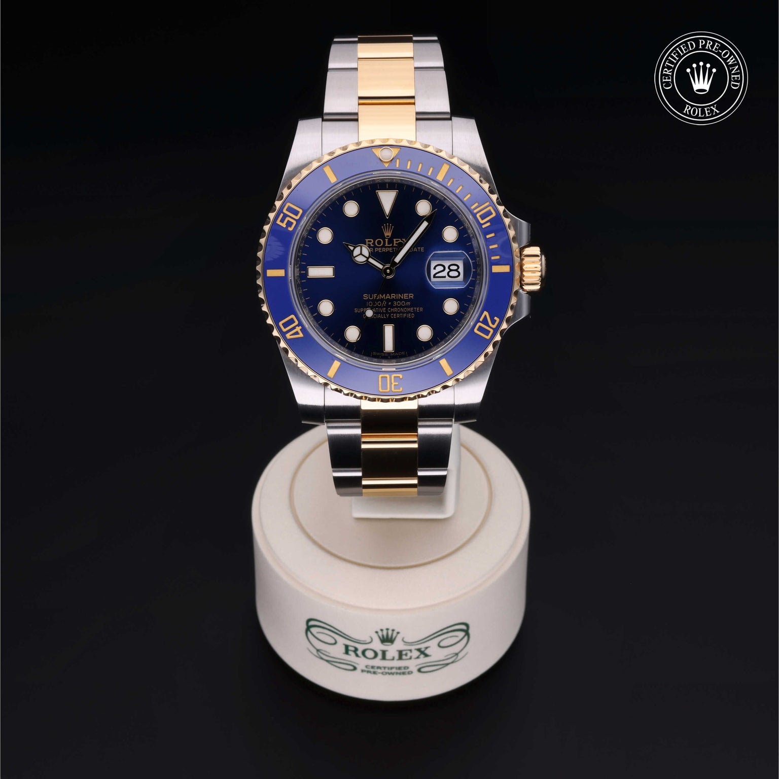 Rolex Certified Pre-owned Submariner M116613LB-0005 front on black background