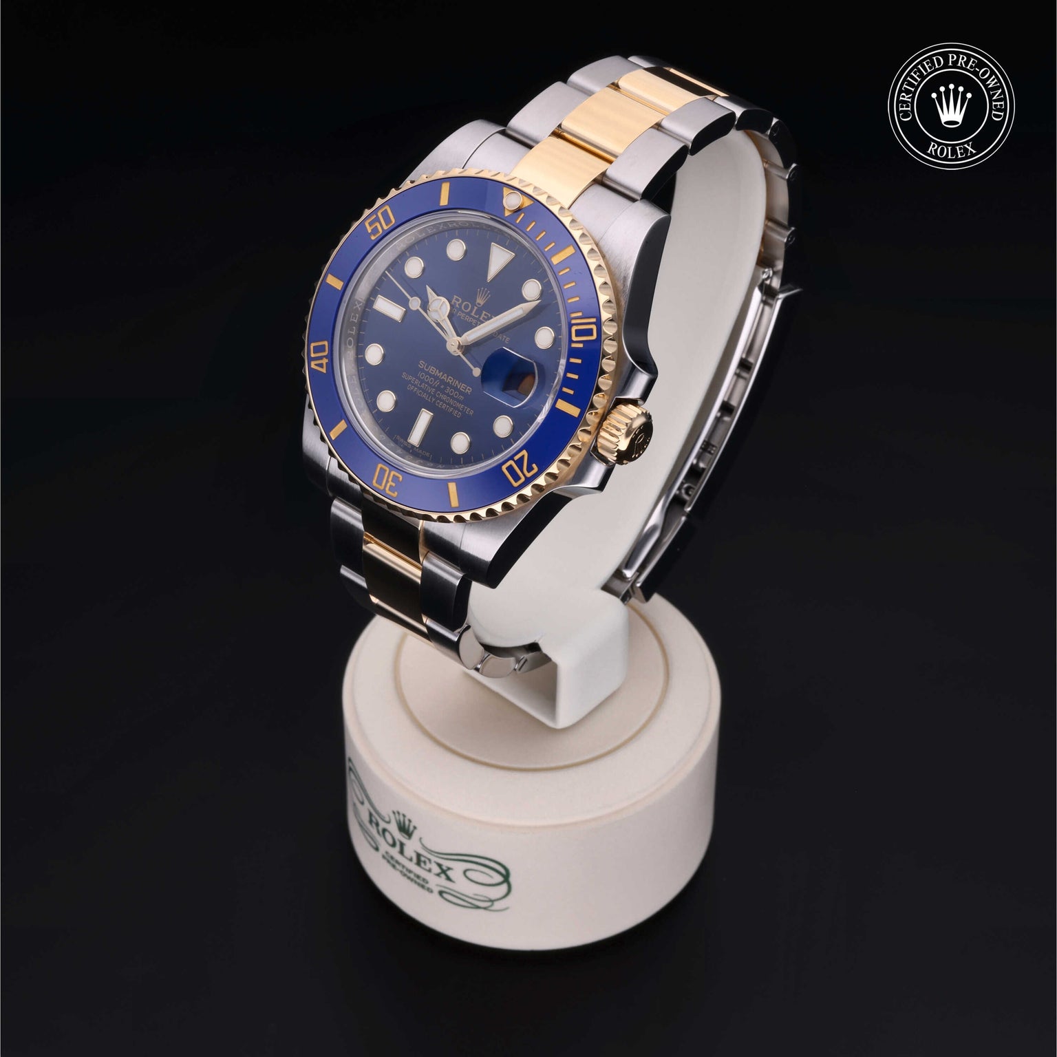Rolex Certified Pre-owned Submariner M116613LB-0005 front on black background