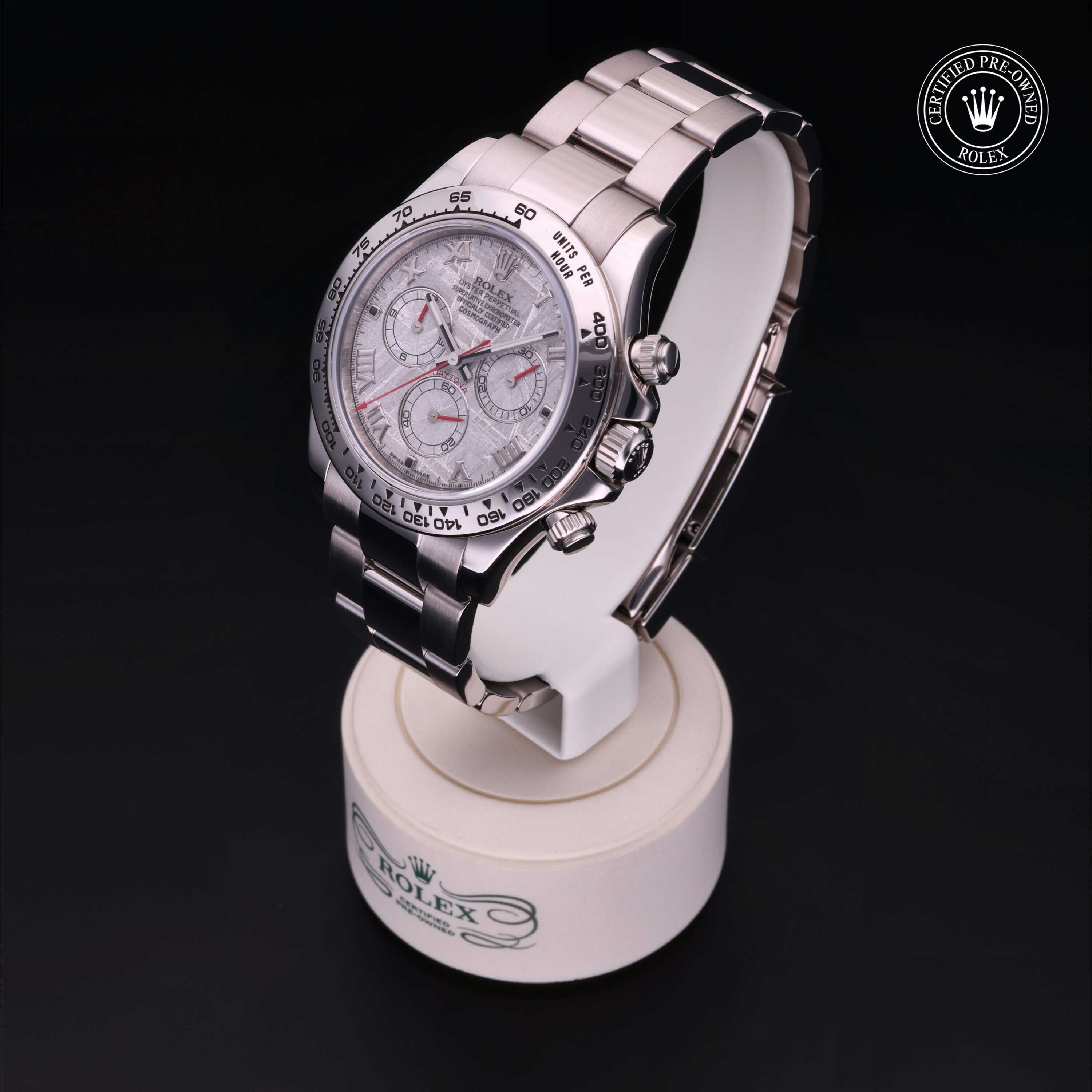 Rolex Certified Pre-owned Daytona M116509-0056 front on black background