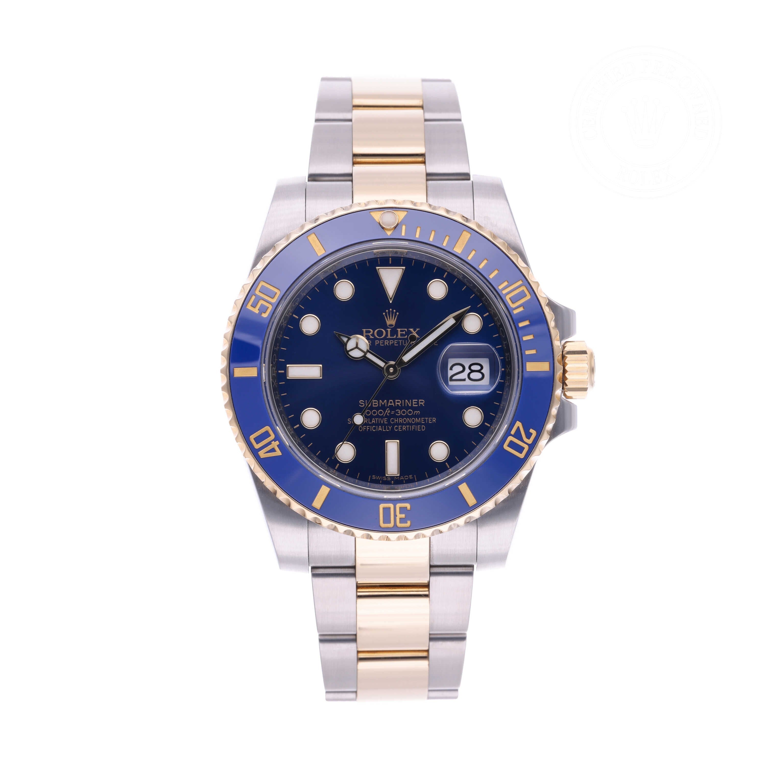 Rolex Certified Pre-owned Submariner M116613LB-0001 front on white background