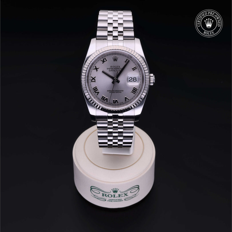 Rolex Certified Pre-owned Datejust M116234-0022 front on black background