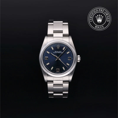 Rolex Certified Pre-owned Oyster Perpetual M77080-0028 front on black background
