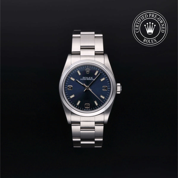 Rolex Certified Pre-owned Oyster Perpetual M77080-0028 front on black background