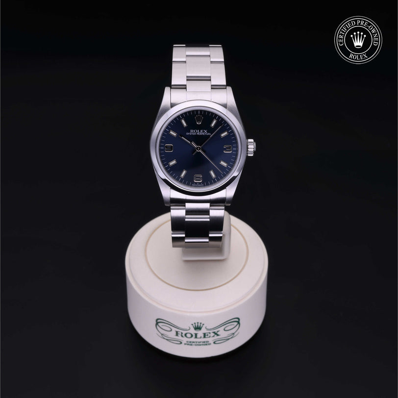 Rolex Certified Pre-owned Oyster Perpetual M77080-0028 front on black background