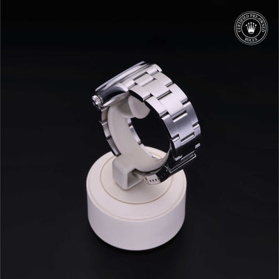 Rolex Certified Pre-owned Oyster Perpetual M77080-0028 front on black background